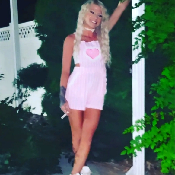 Handmade striped babydoll overalls - Picture 2 of 3